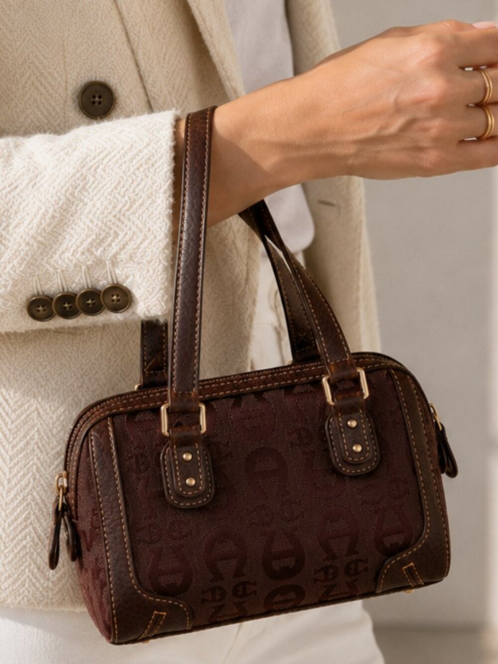 Vintage Y2K Etienne Aigner Brown Logo Mini Satchel Handbag